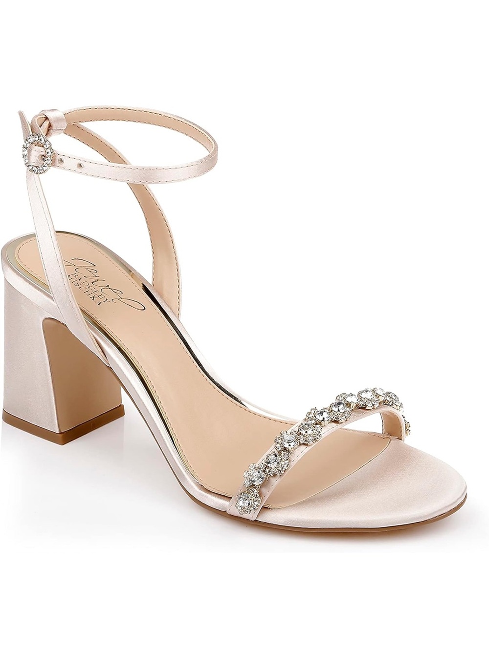 Jewel Badgley Mischka Champagne Crystal-Embellished Block Heel Sandal Size 6